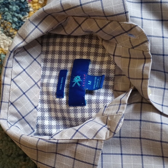 Egara Men's Blue Plaid Button Down Non Iron Shirt M - Picture 2 of 3